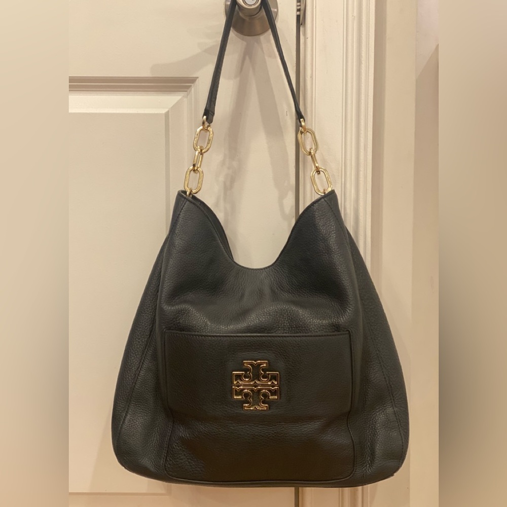 Tory Burch Britten Hobo Handbag Black with Gold Hardware